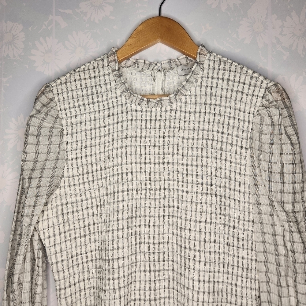 Rebecca Vallance Misty Long Sleeve Mini Smocked Plaid Gauzy Dress Size 8 - Picture 3 of 13